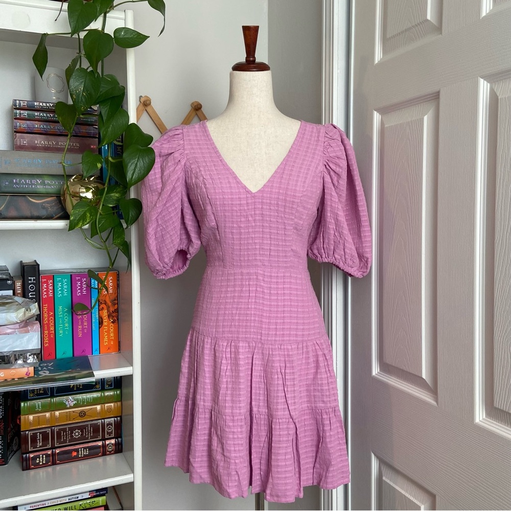 FRENCH CONNECTION Birch Gingham Puff Sleeve Pink Dress
